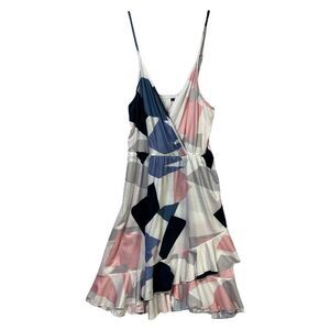 UN Ultra Nice Geometric Print Dress Stretch Size Large NEW Ruffles Sleeveless
